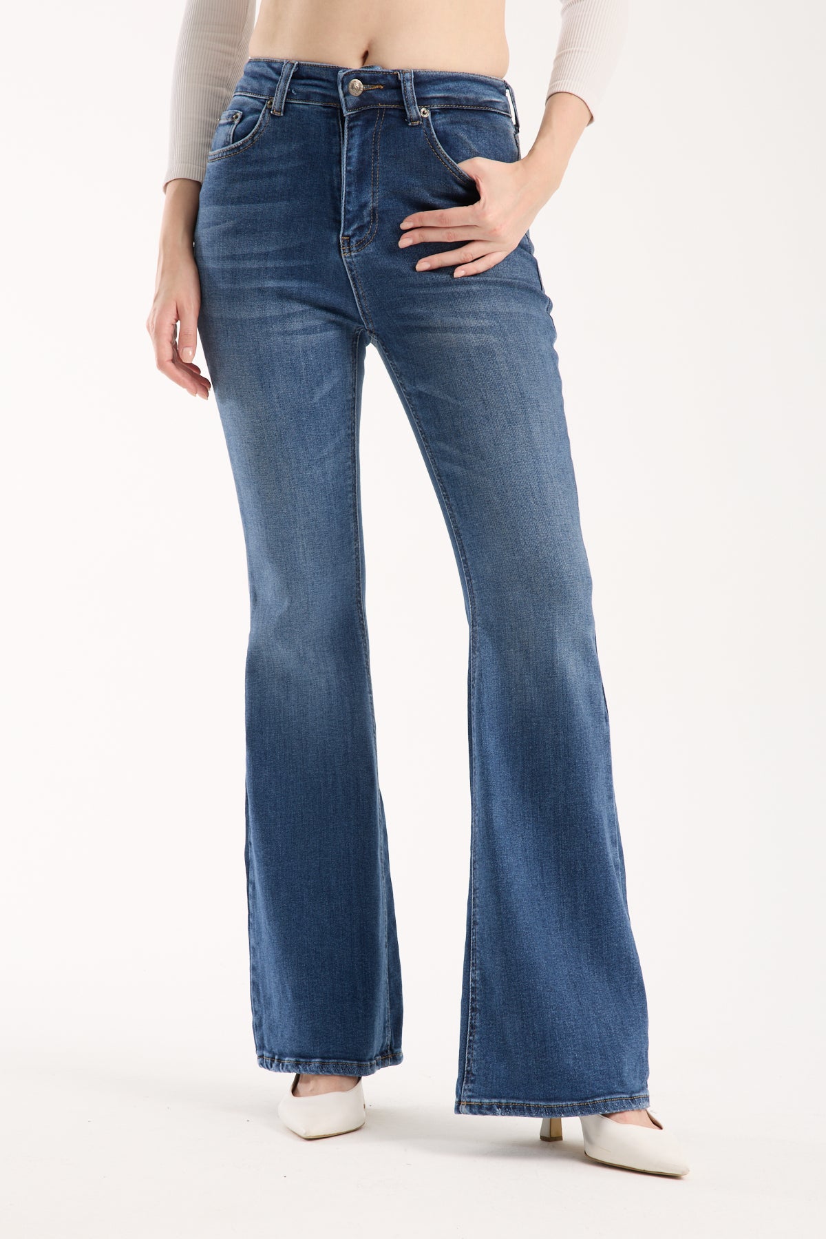 Nauwe flared denim broek voor dames