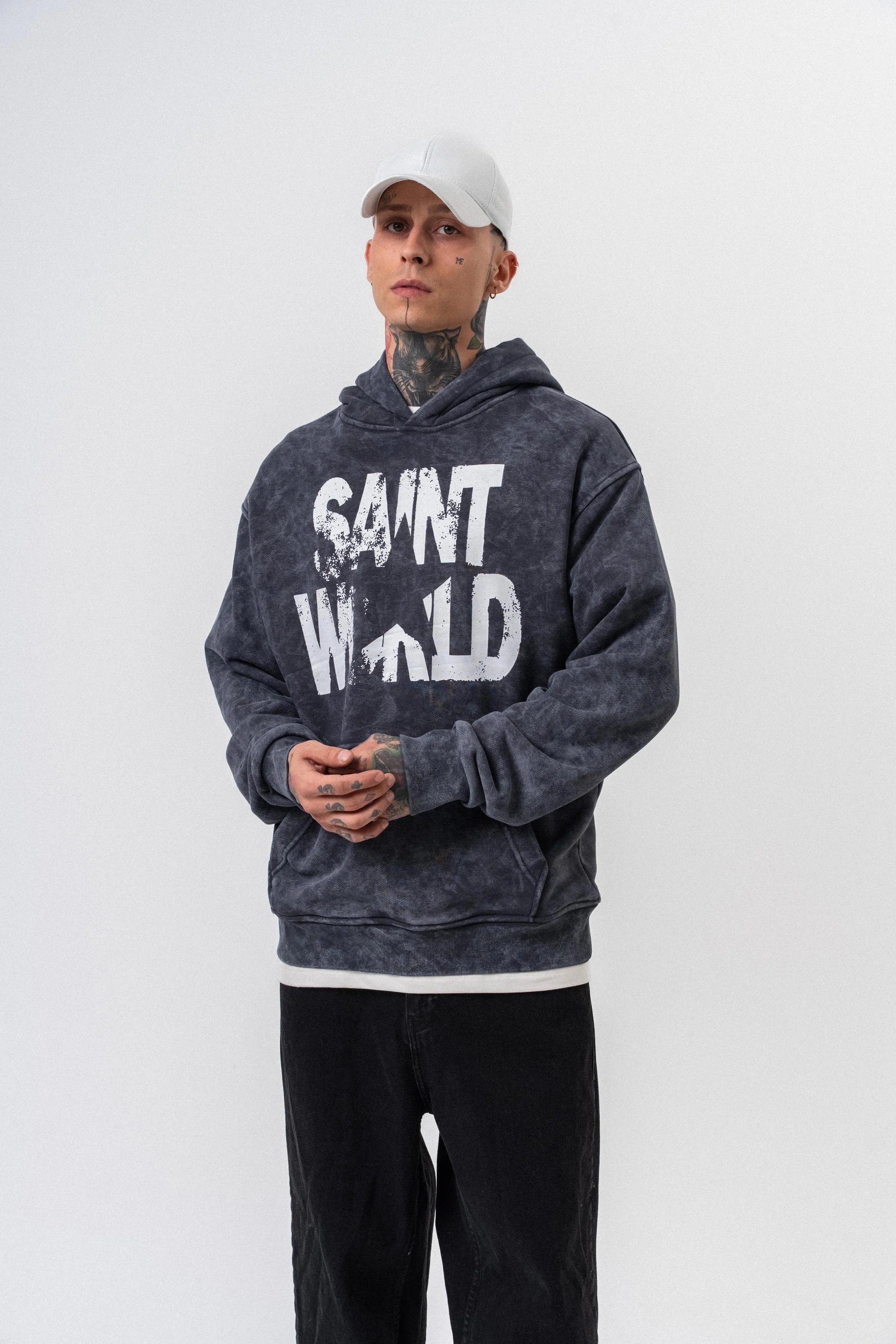 Oversized hoodie met sterrenprint voor heren, gewassen look