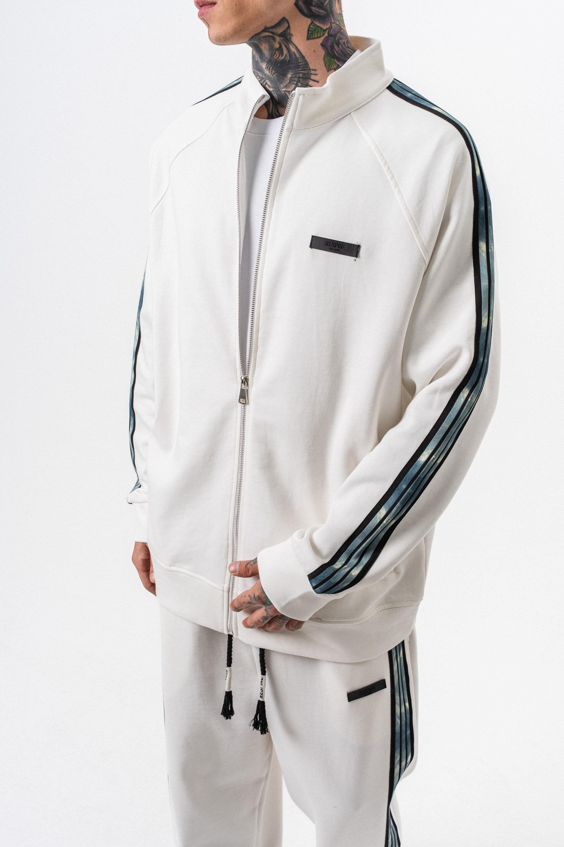 Heren sweatshirt met strepen, opstaande kraag en dubbelzijdige ritssluiting, oversized model.