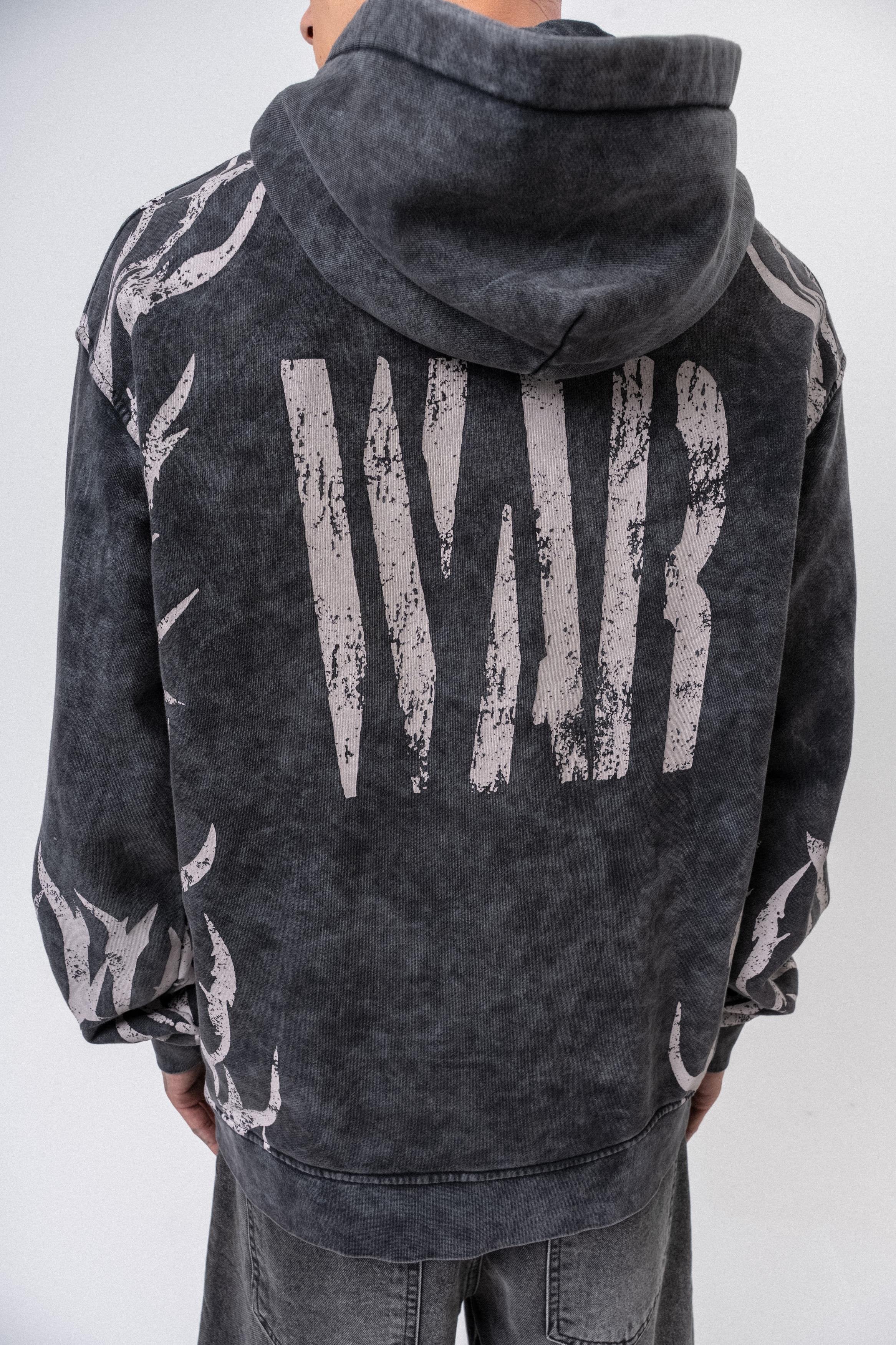 Oversized hoodie met oorlogsprint voor heren, gewassen look