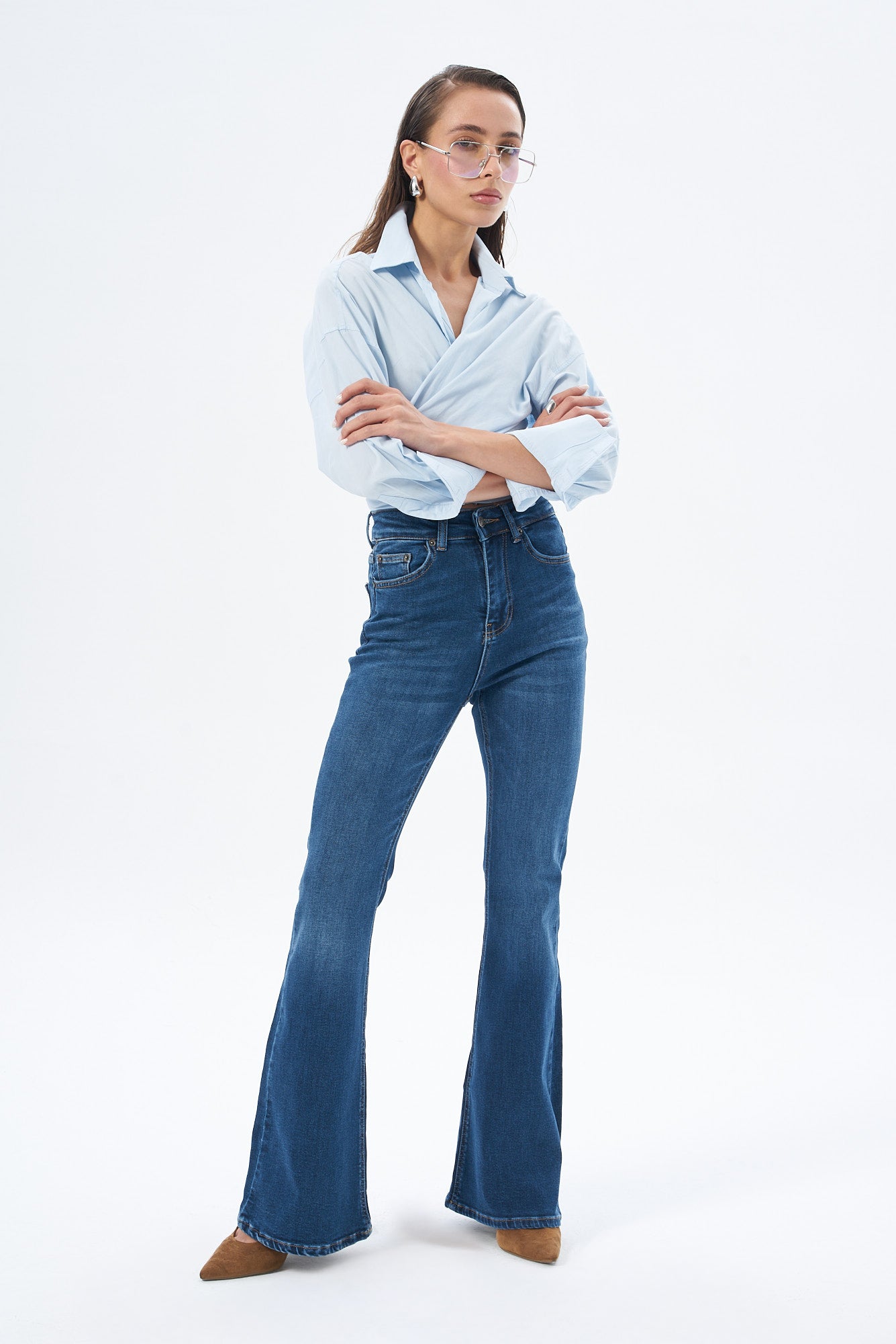 Kadın Denim Skınny Flare Pantolon