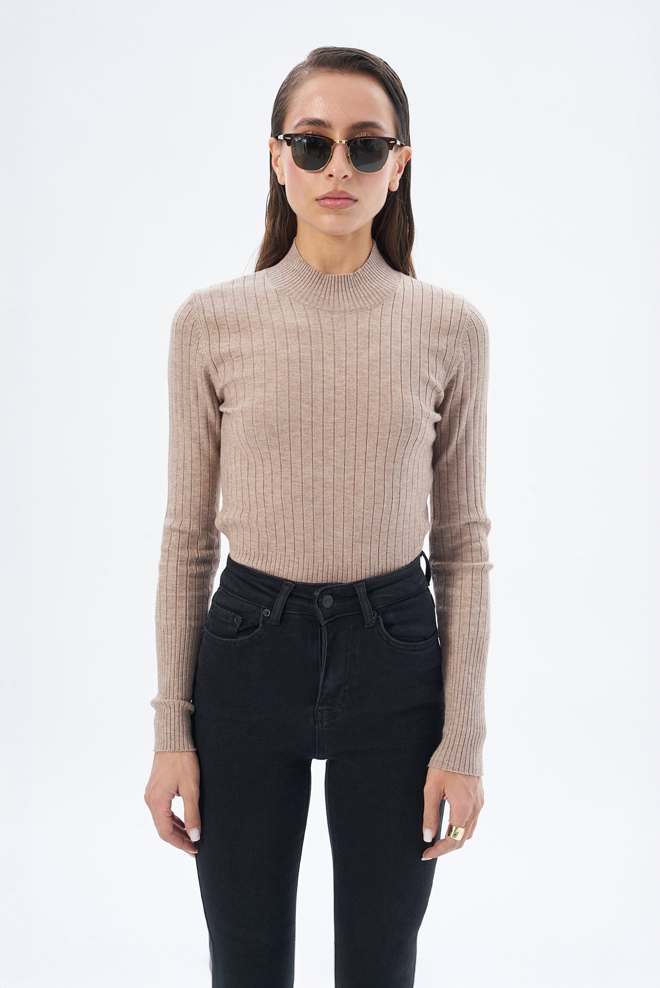 Kadın Yarım Balıkçı Yaka Kazak