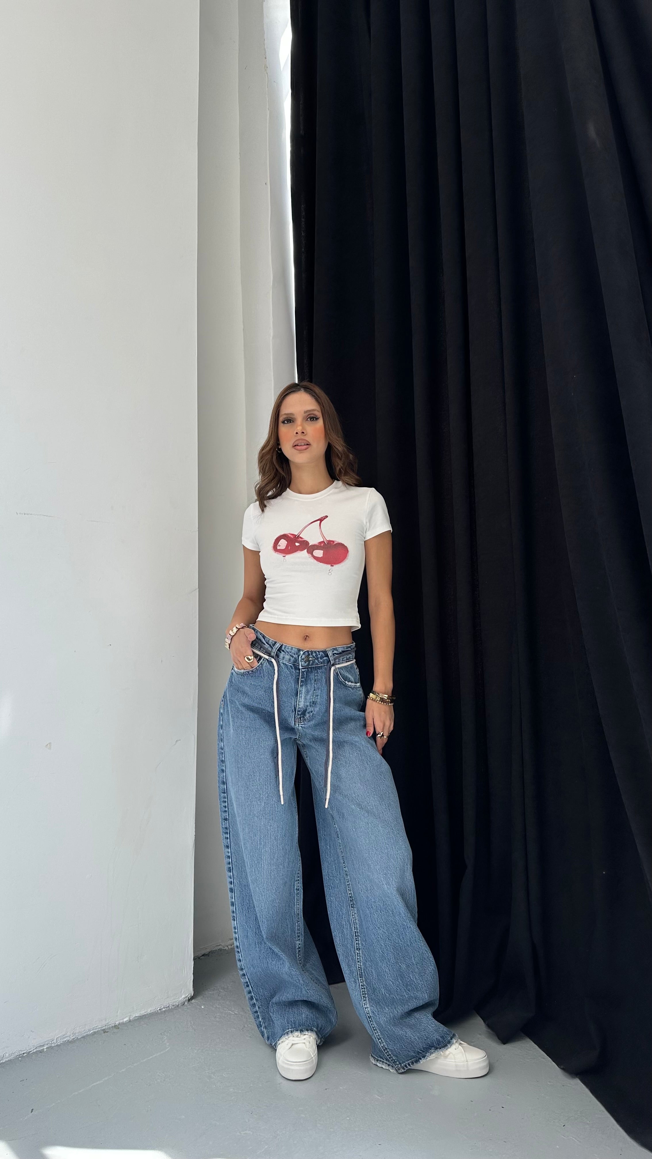 Kadın Baggy Denim Pantolon İpli