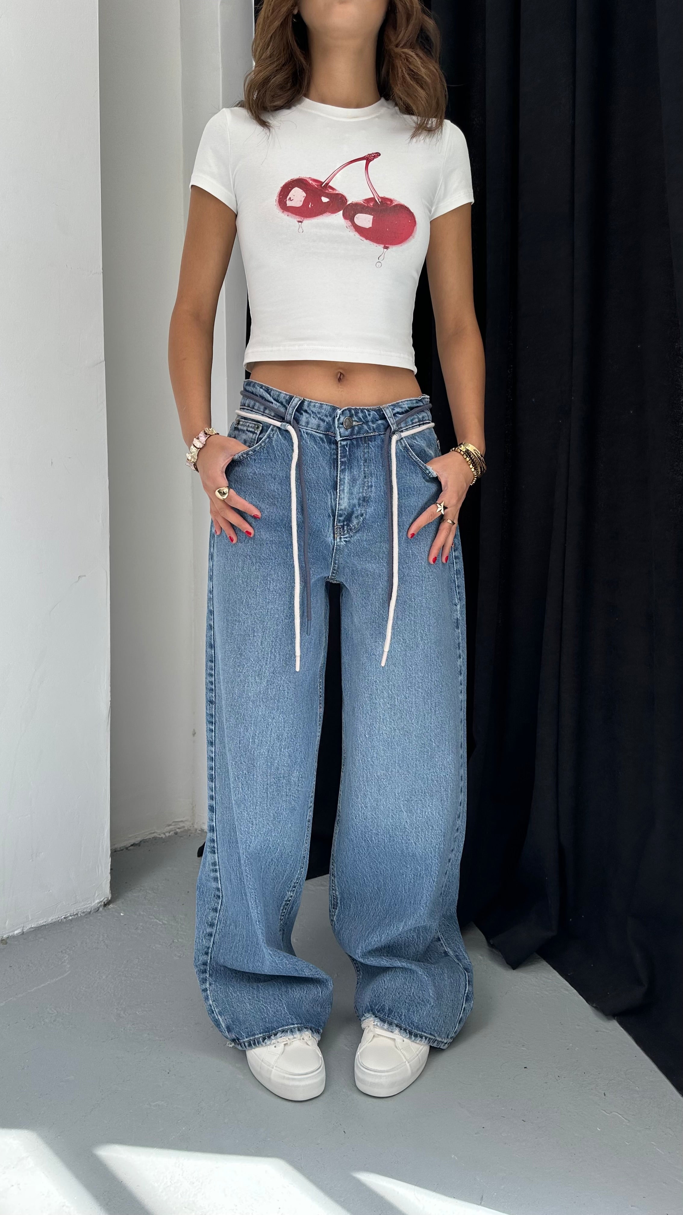 Kadın Baggy Denim Pantolon İpli