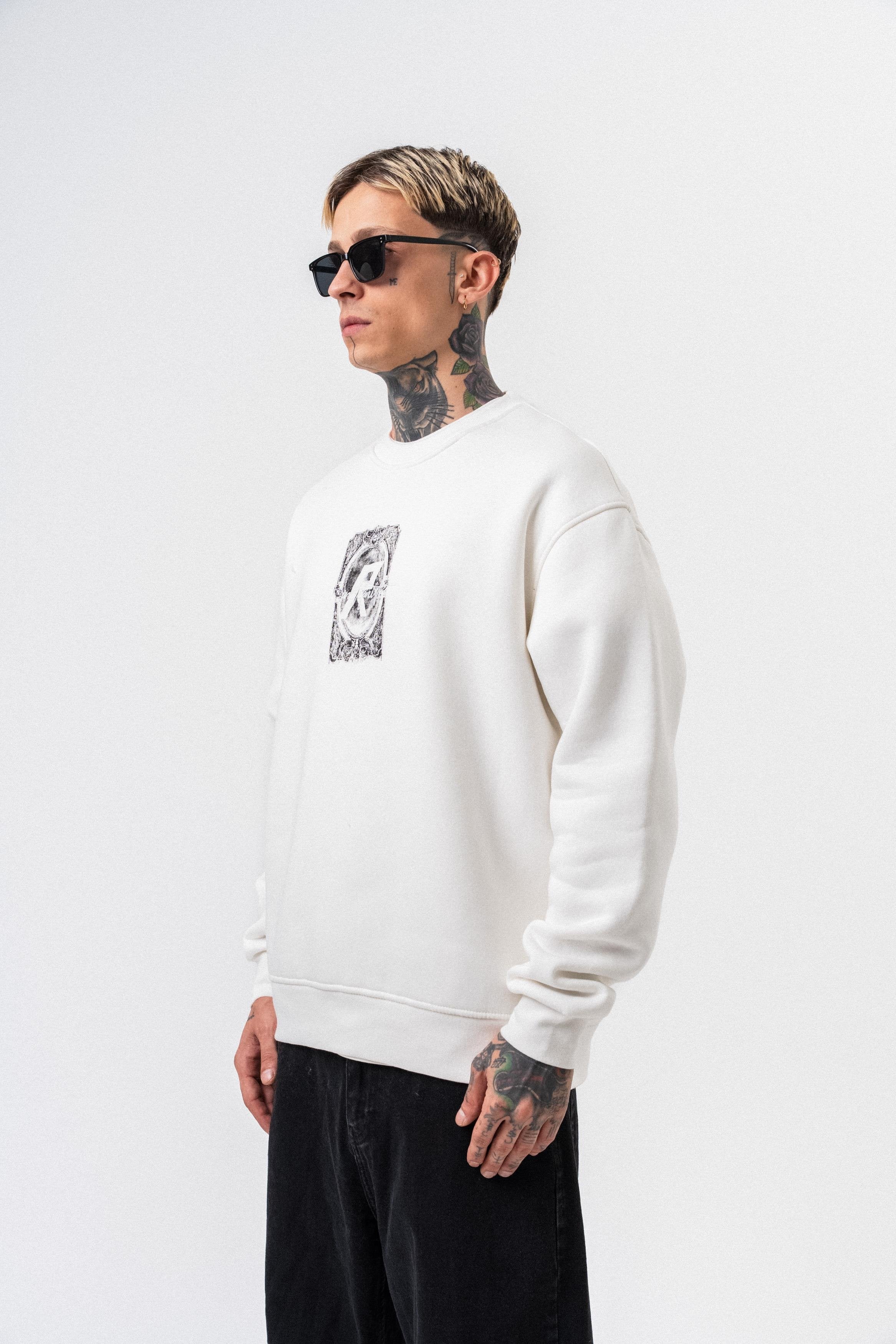 Oversized sweatshirt met ronde hals en onbepaalde print voor heren