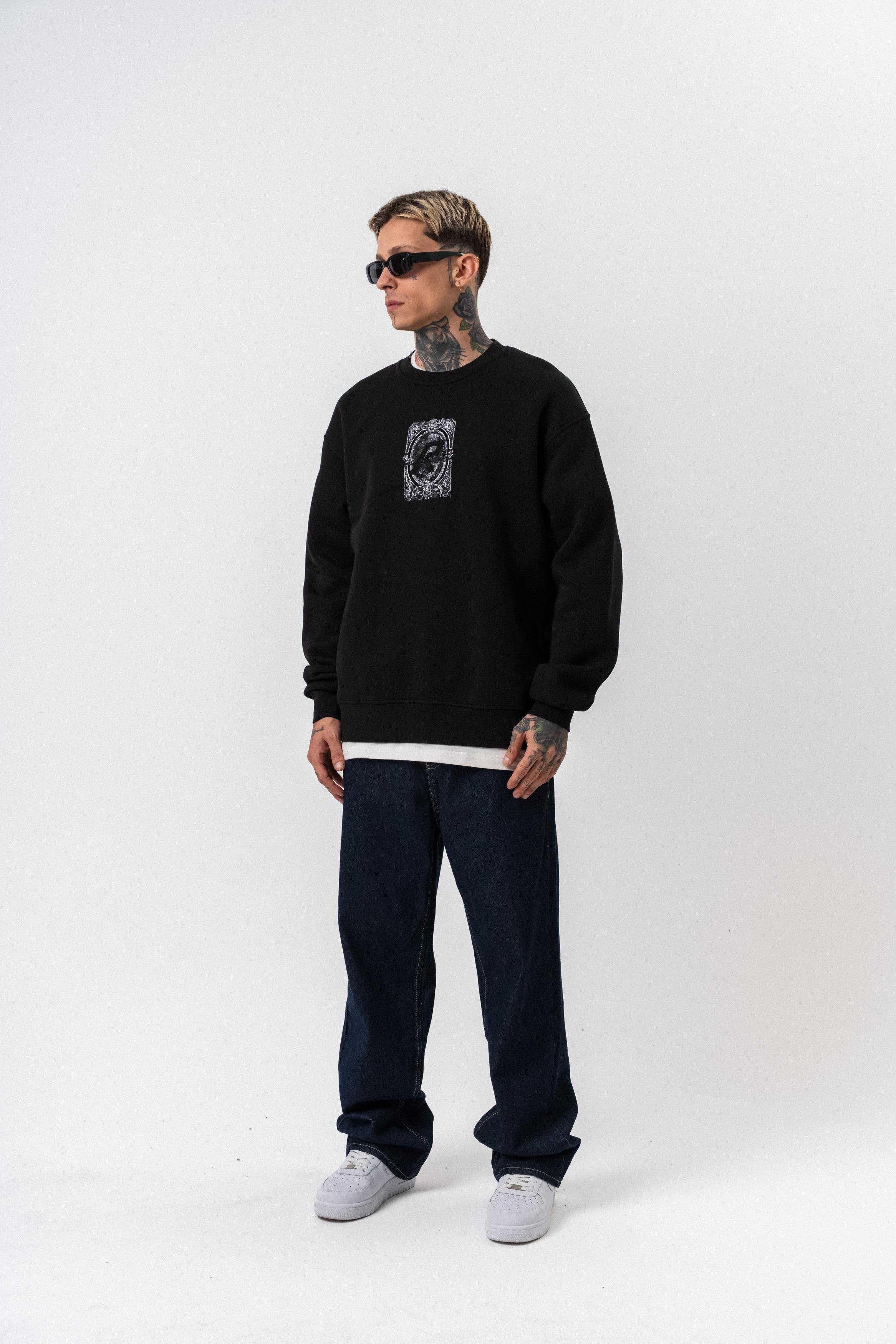 Oversized sweatshirt met ronde hals en onbepaalde print voor heren