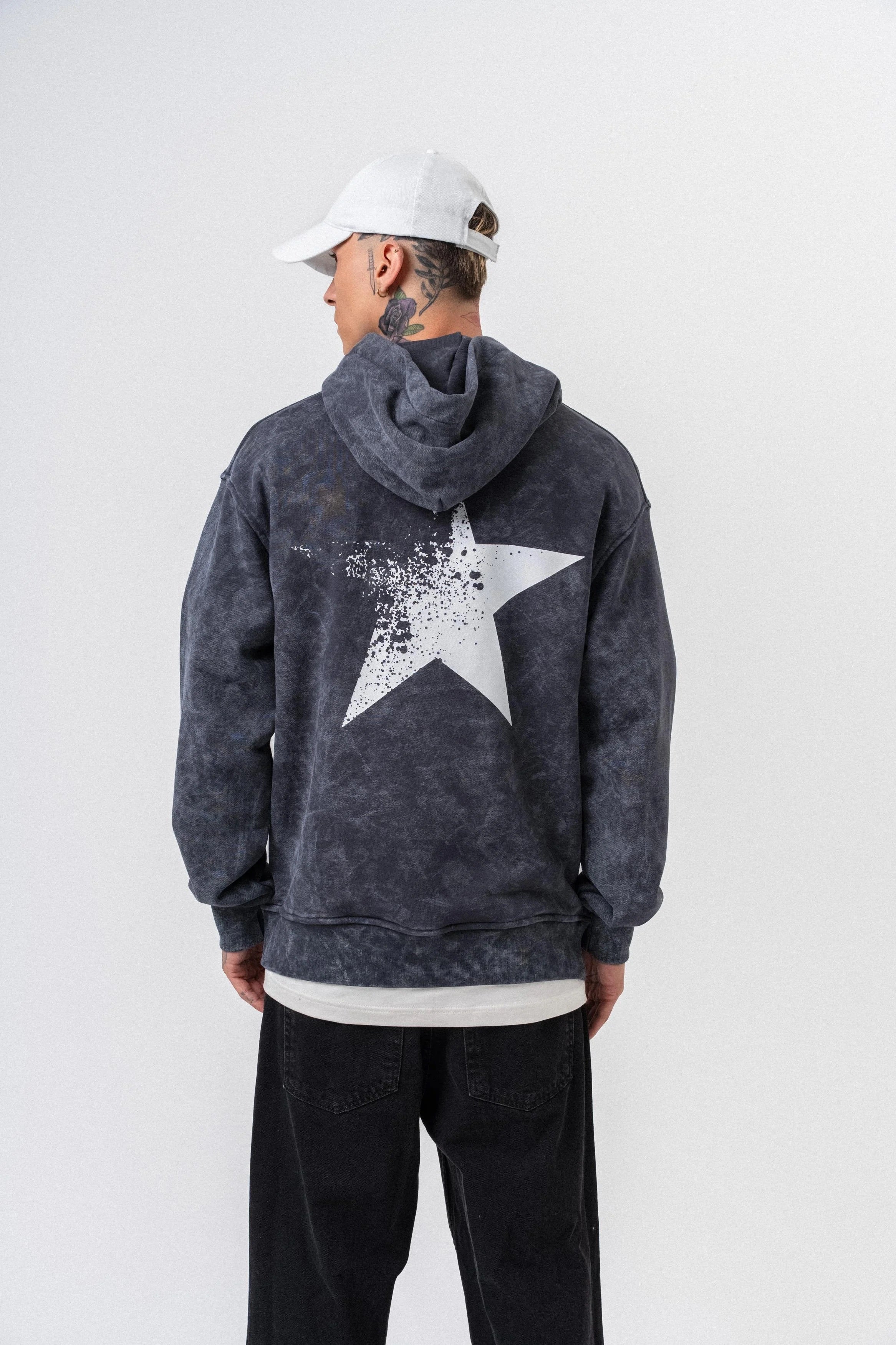 Oversized hoodie met sterrenprint voor heren, gewassen look