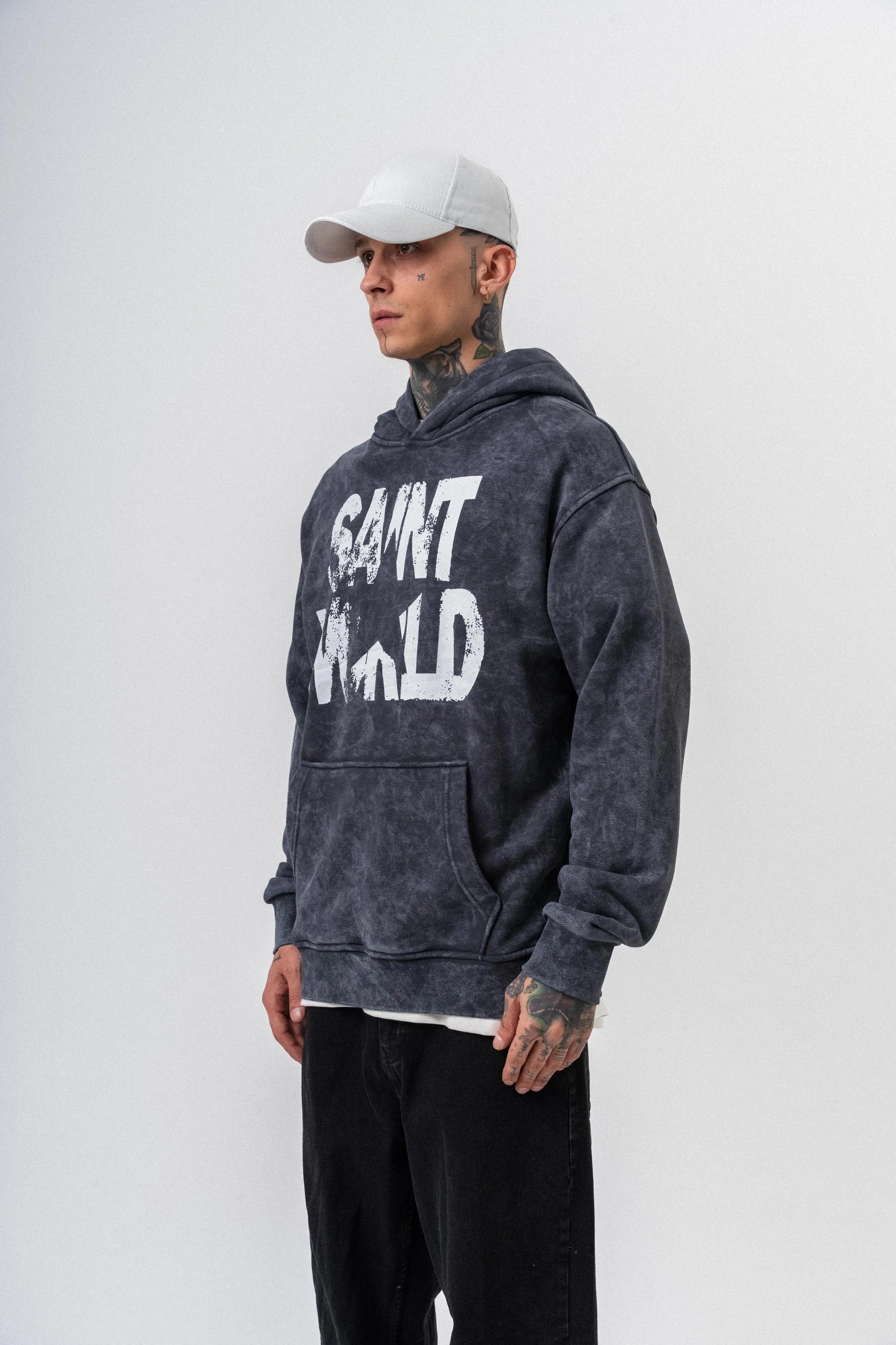 Oversized hoodie met sterrenprint voor heren, gewassen look