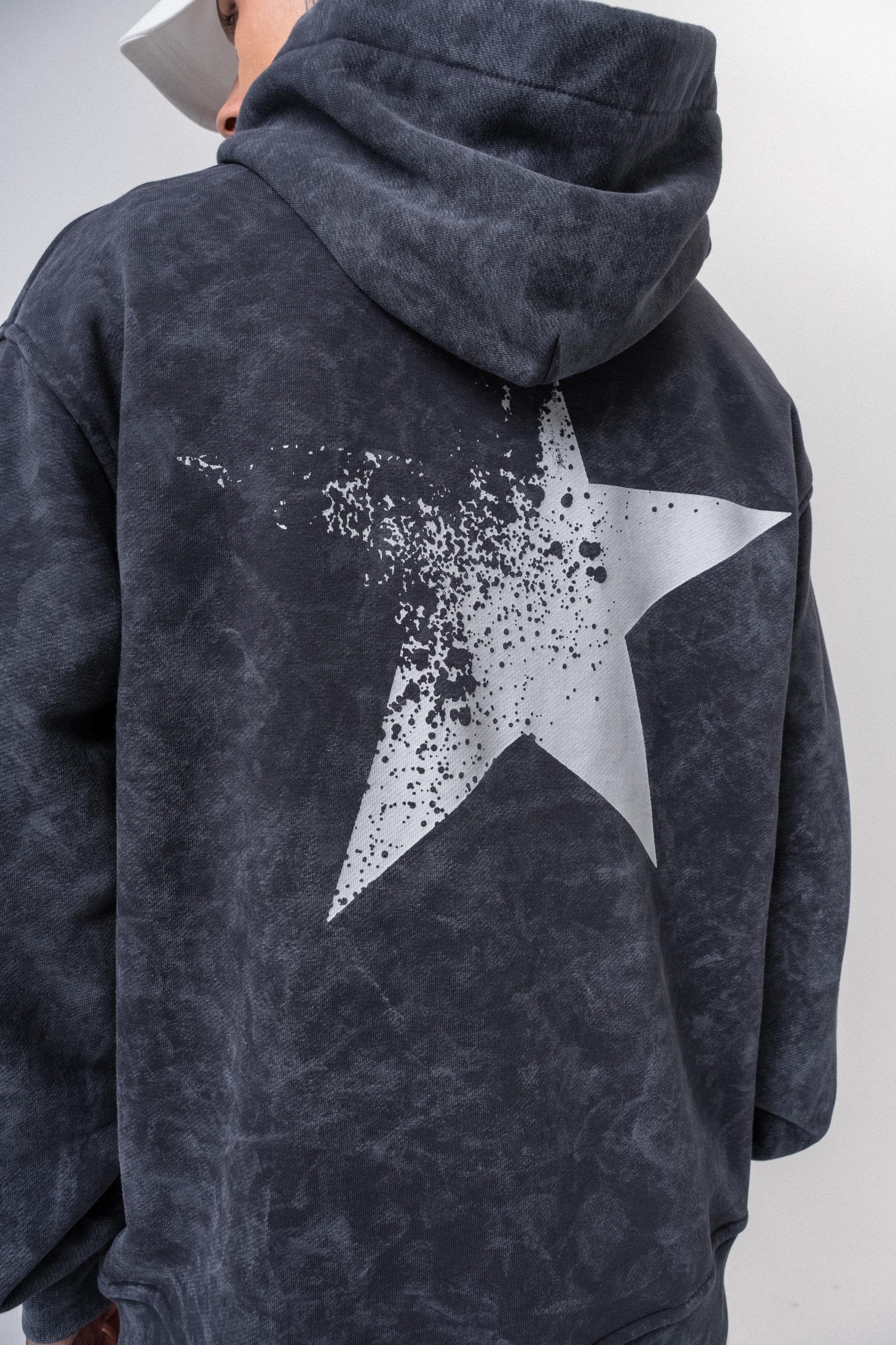 Oversized hoodie met sterrenprint voor heren, gewassen look