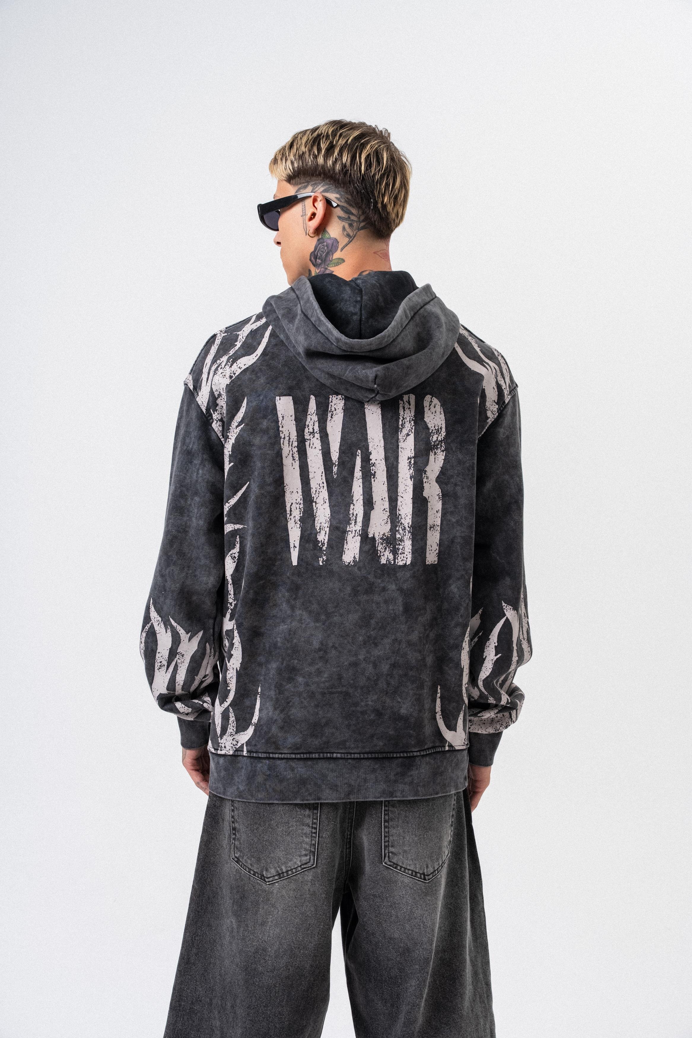 Oversized hoodie met oorlogsprint voor heren, gewassen look