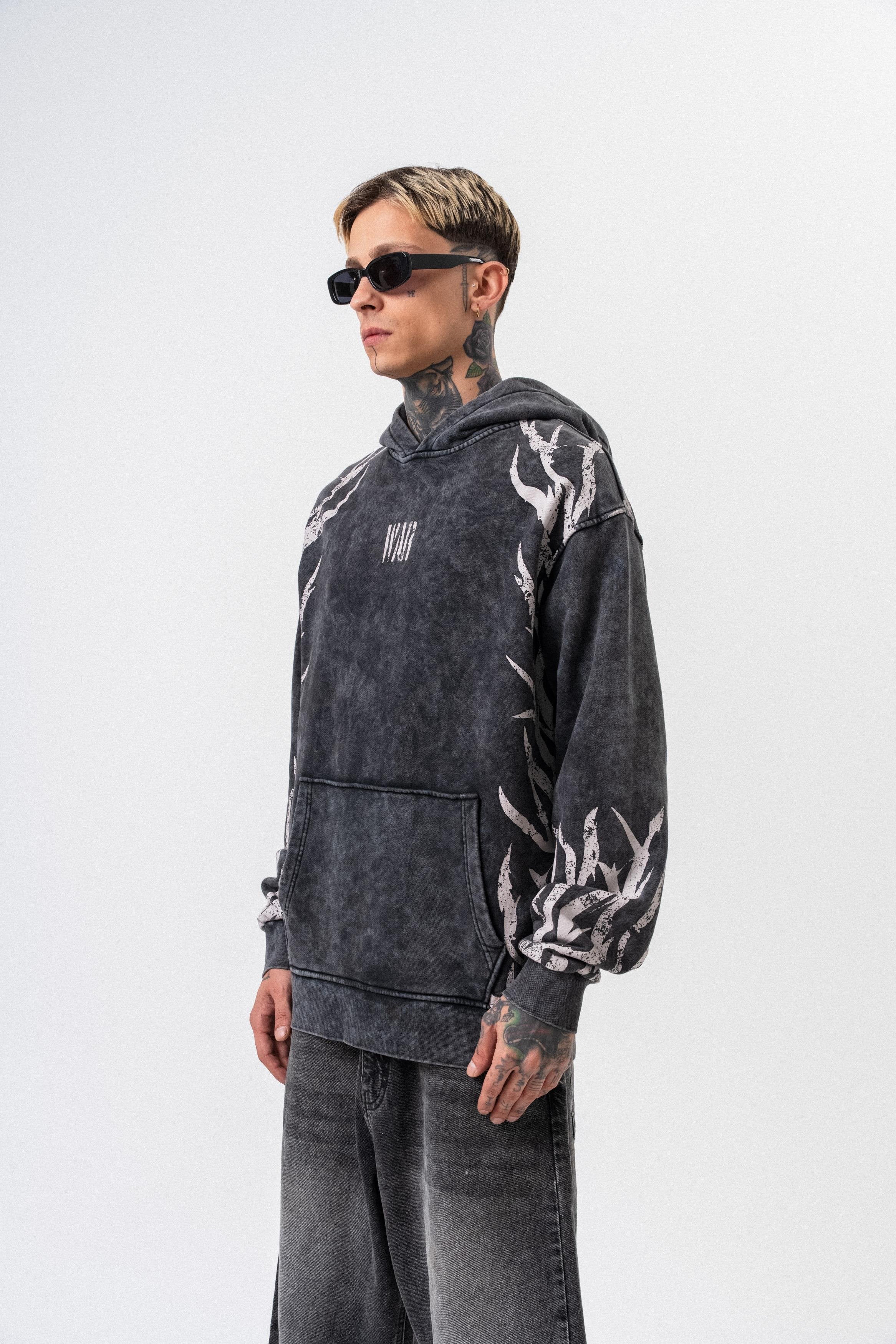 Oversized hoodie met oorlogsprint voor heren, gewassen look