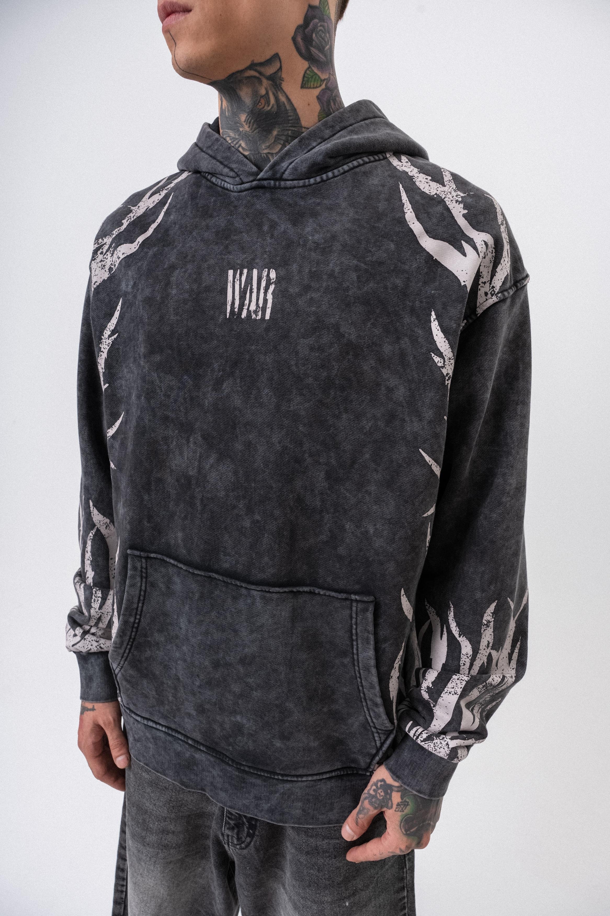 Oversized hoodie met oorlogsprint voor heren, gewassen look