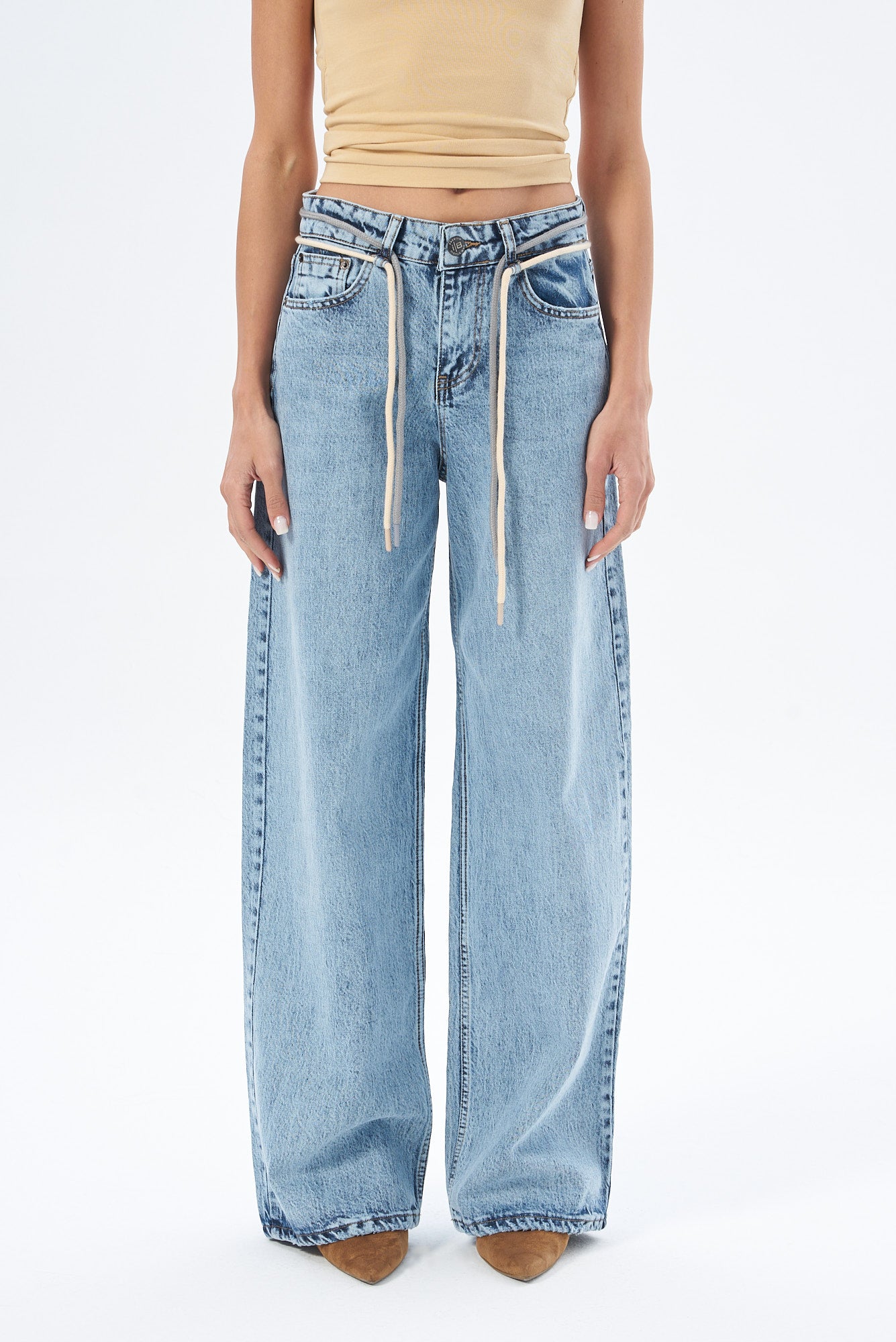 Kadın Baggy Denim Pantolon İpli