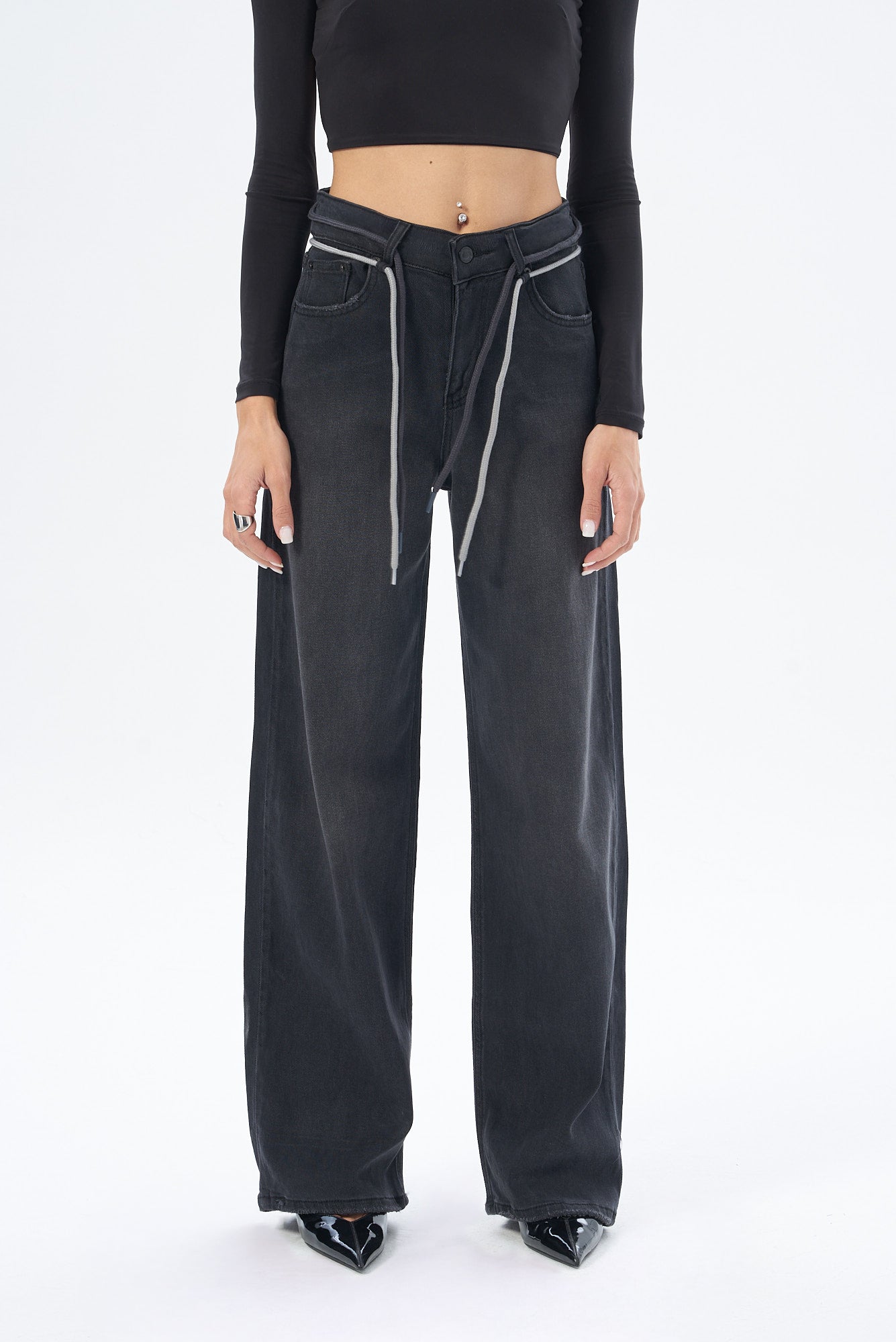 Kadın Baggy Denim Pantolon İpli