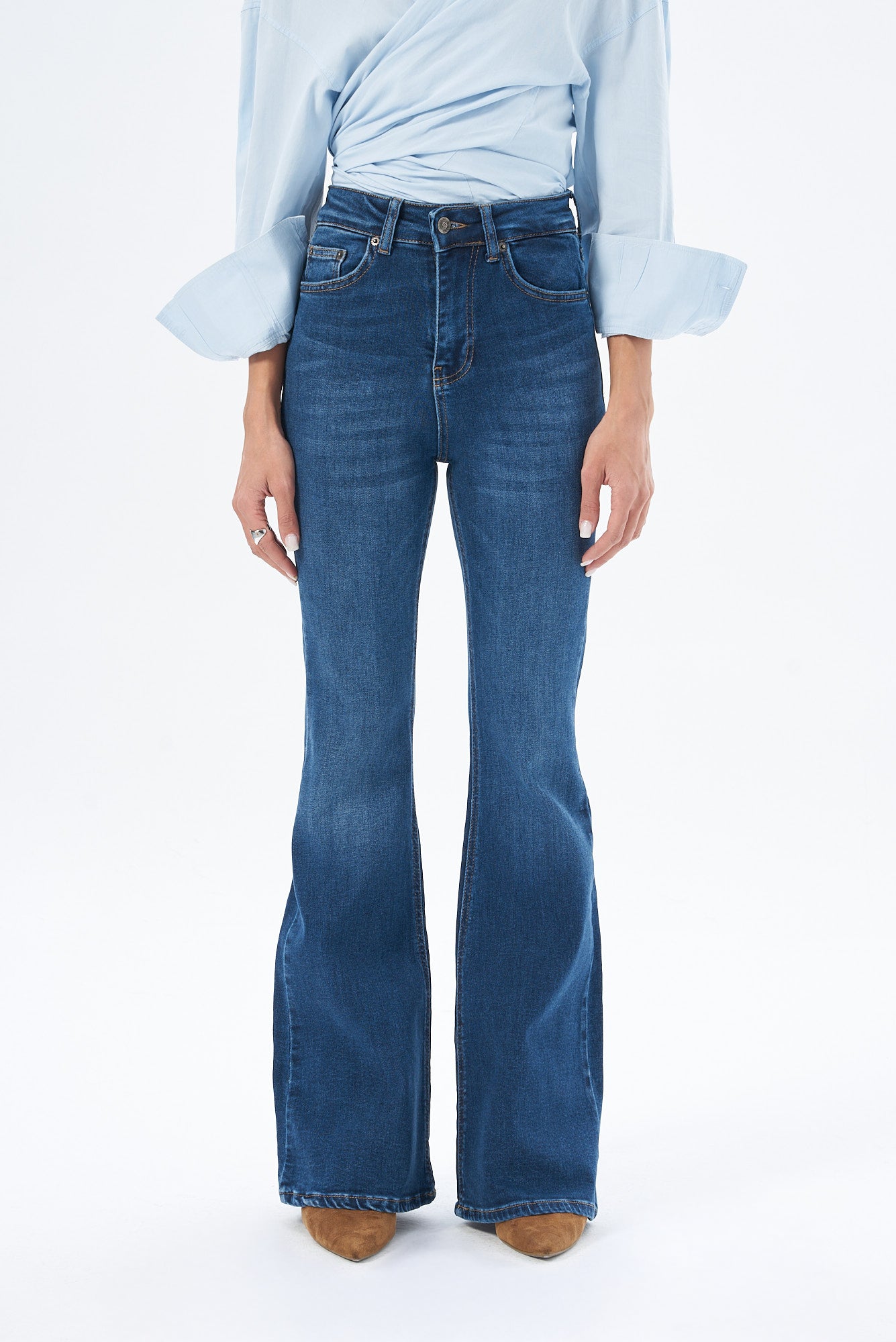 Kadın Denim Skınny Flare Pantolon