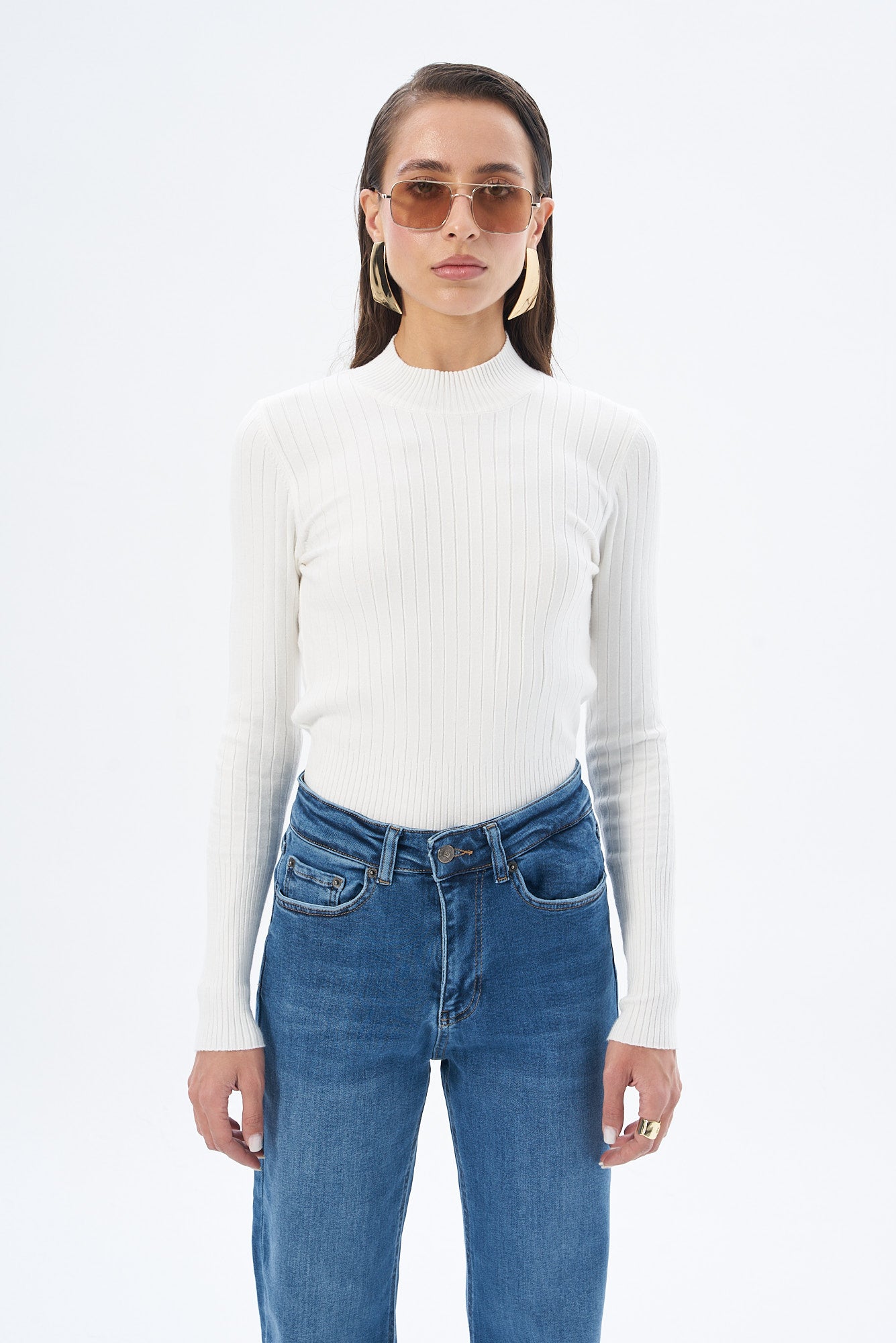 Kadın Yarım Balıkçı Yaka Kazak