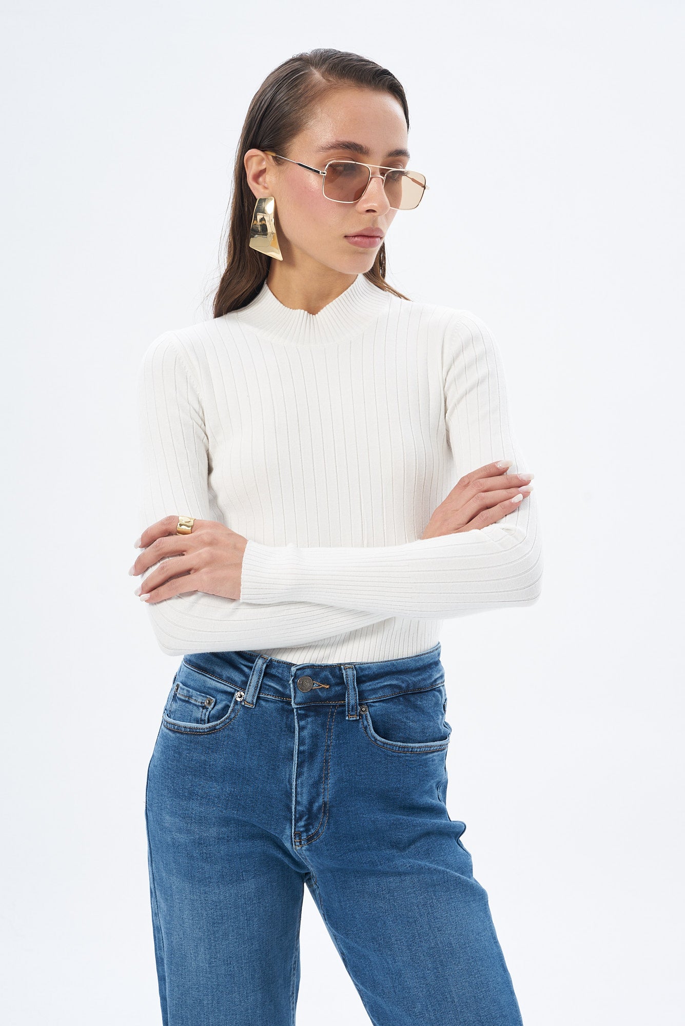 Kadın Yarım Balıkçı Yaka Kazak