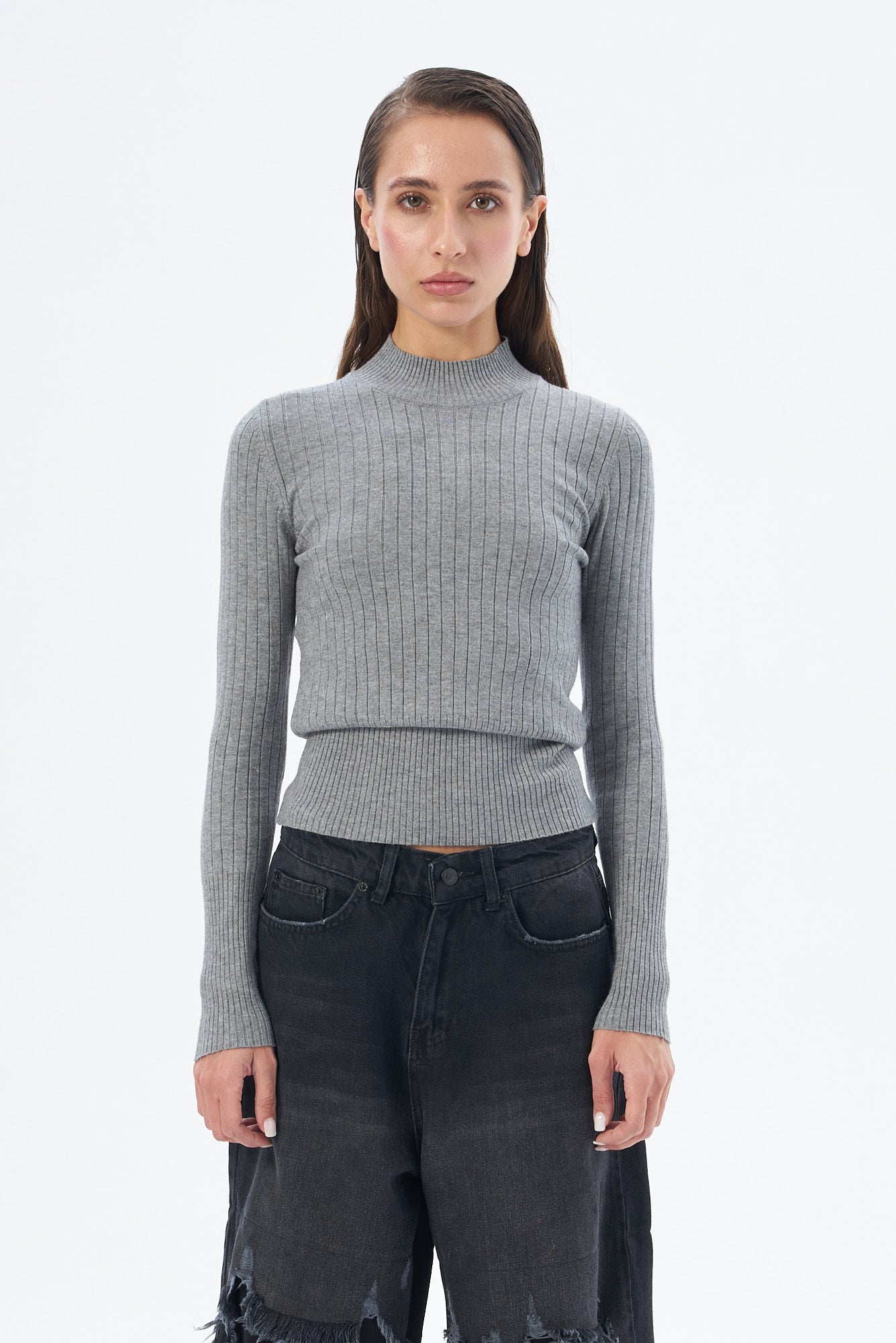 Kadın Yarım Balıkçı Yaka Kazak