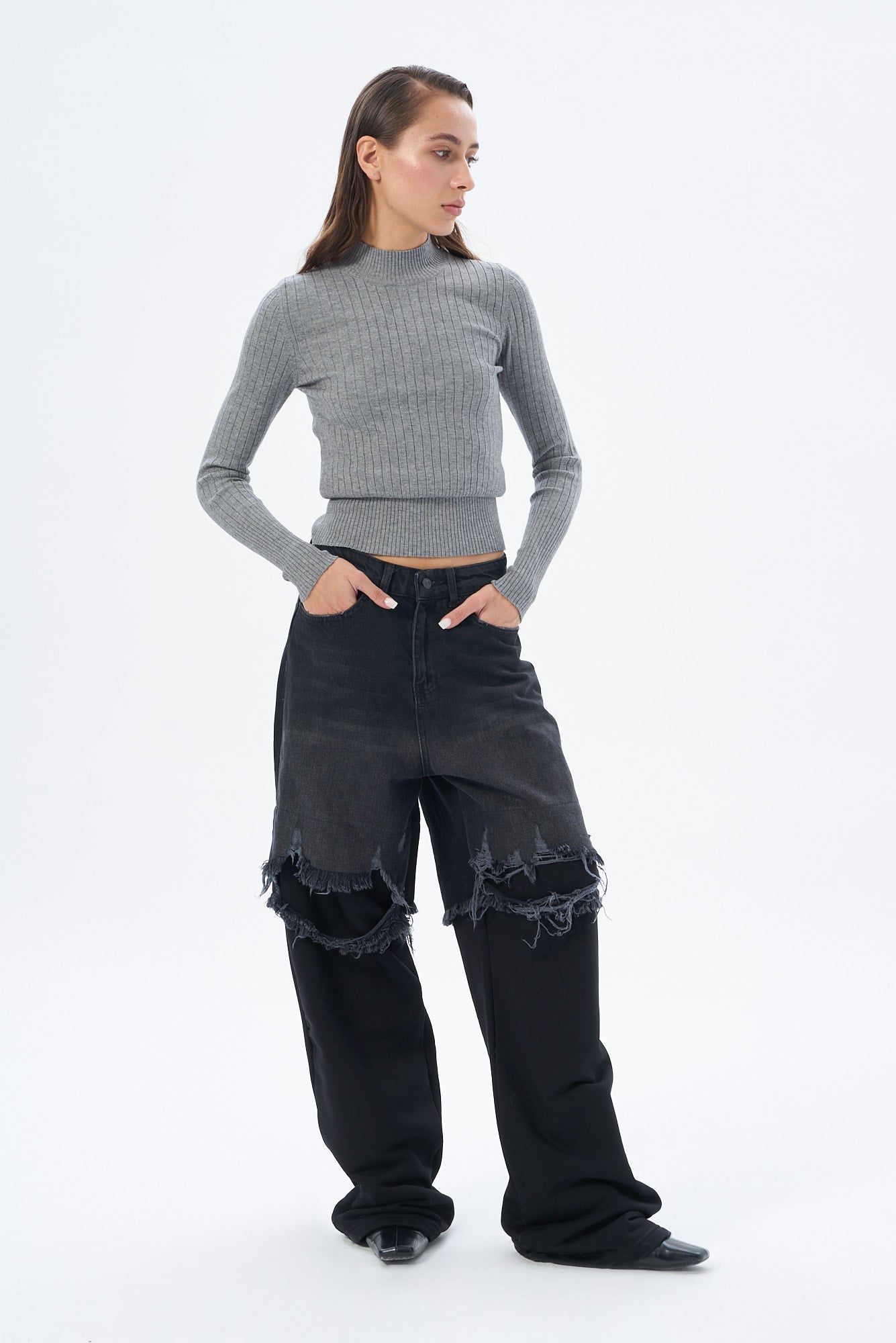 Kadın Yarım Balıkçı Yaka Kazak